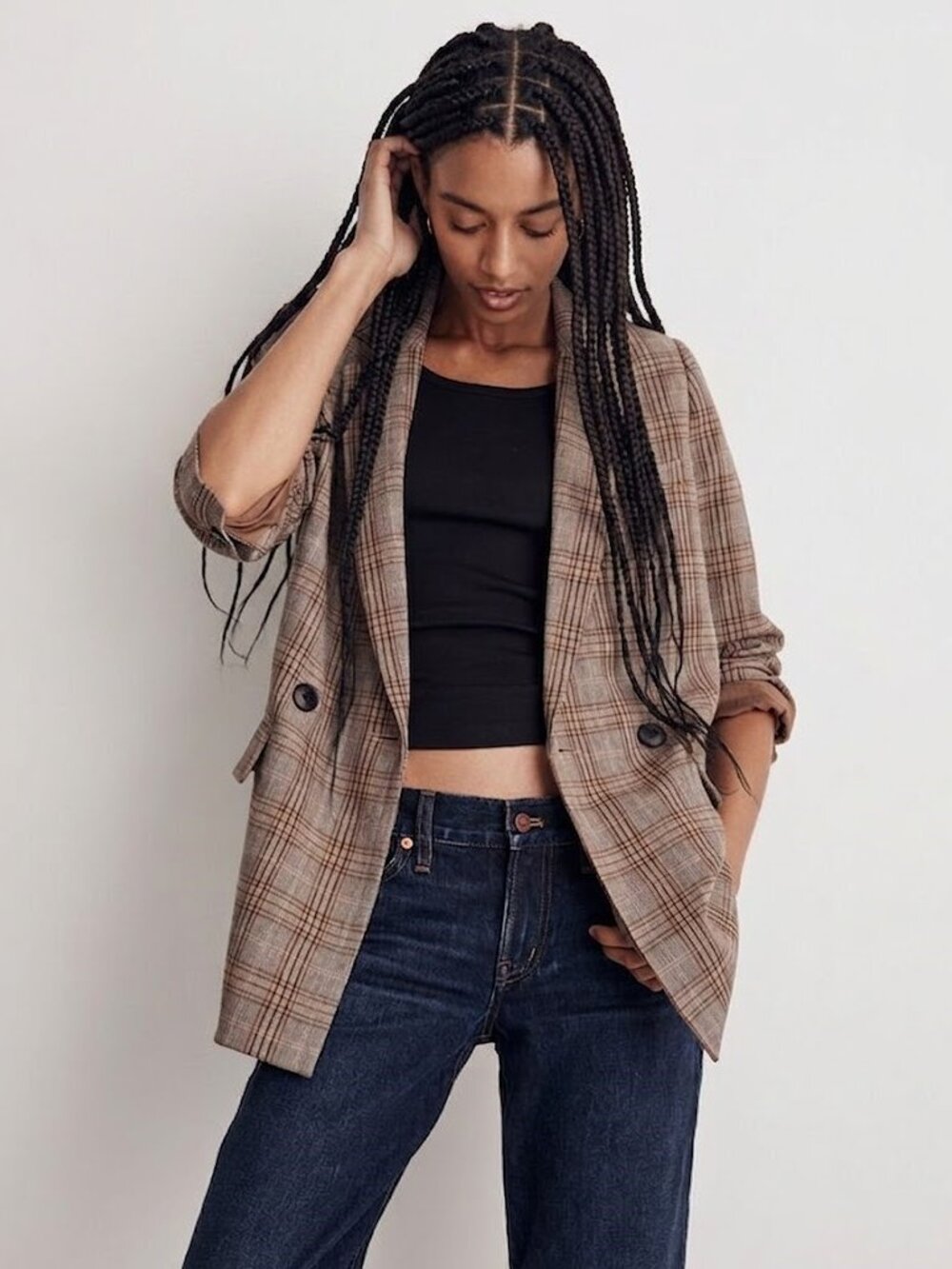 Madewell Caldwell Double-Breasted Oversized Blazer in Wardlow Plaid Size XS NWT